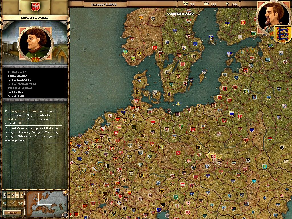 Crusader Kings (Windows) screenshot: Part of Europe