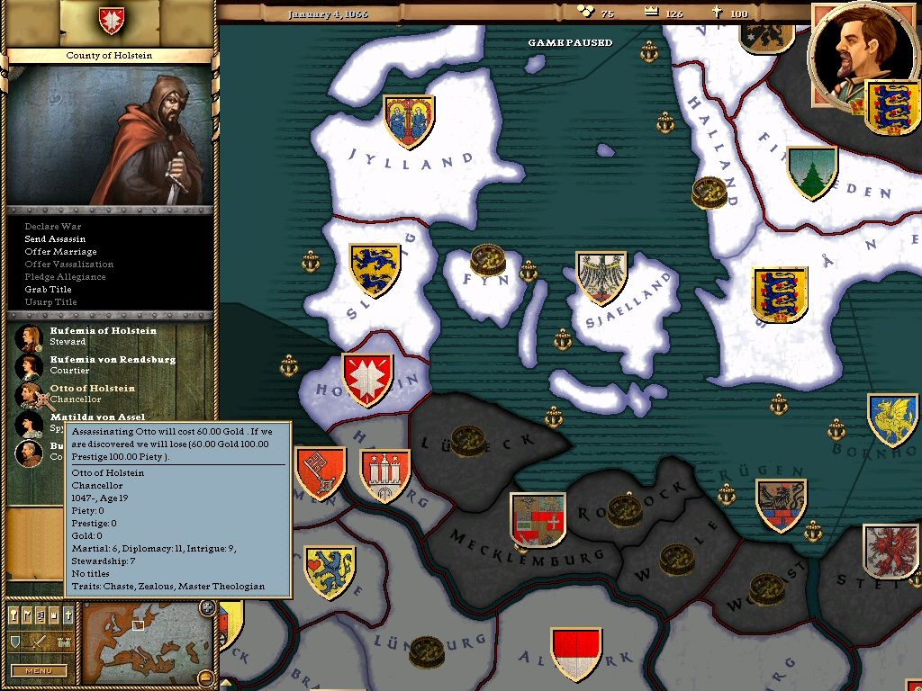 Crusader Kings (Windows) screenshot: The realm of Denmark