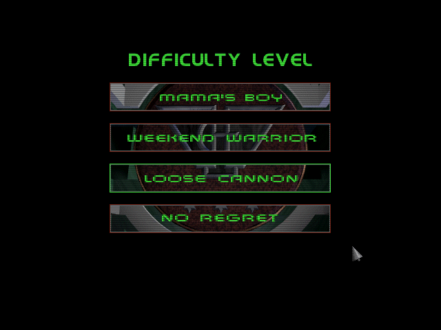 Crusader: No Regret (DOS) screenshot: Difficulty Levels