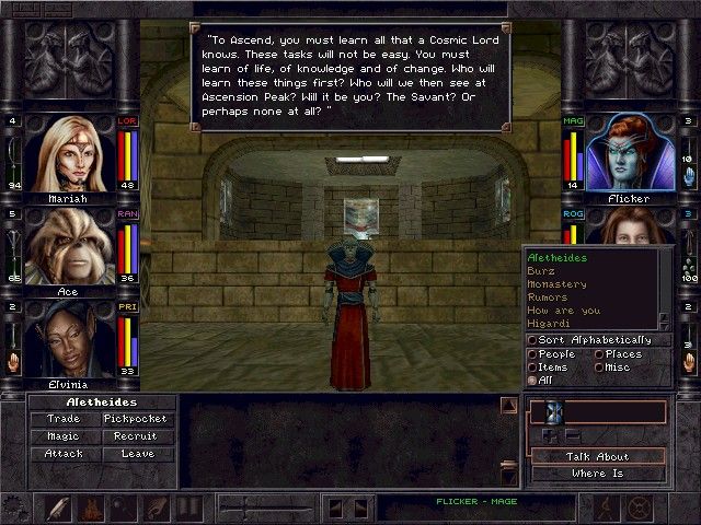 Wizardry 8 (Windows) screenshot: This guy gives you more info about your overall objective.