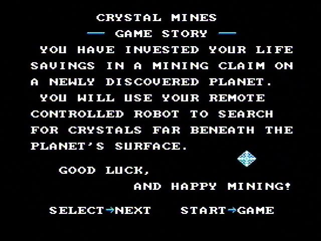 Crystal Mines (NES) screenshot: The game story