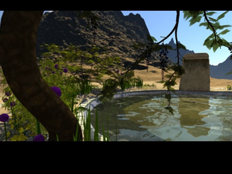 Crystal Key II: The Far Realm (Windows) screenshot: Turning on the water results in a beautiful waterfall and gardens.