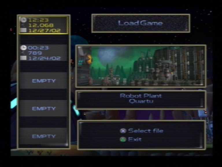 Ratchet & Clank (PlayStation 2) screenshot: Load Menu