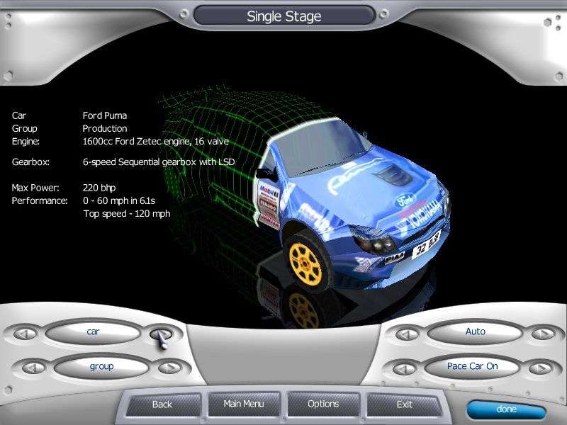 Rally Championship Xtreme (Windows) screenshot: Car selection - Ford Puma - look how it's rendering it