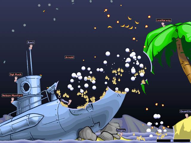 Worms World Party (Windows) screenshot: Submarine ahead