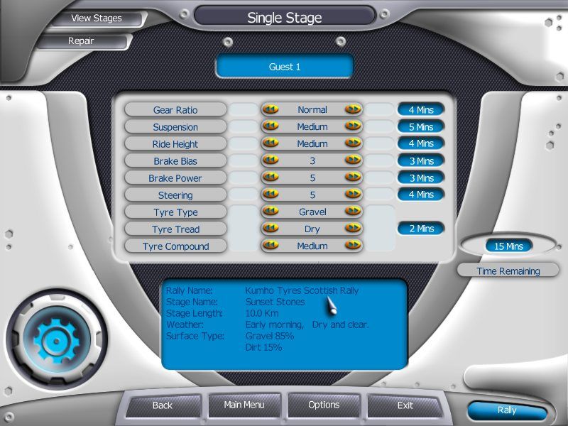 Rally Championship Xtreme (Windows) screenshot: Car setup