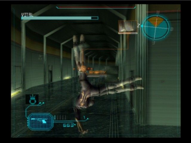 Cy Girls (PlayStation 2) screenshot: Ice performing her unique jump-and-shoot stunt