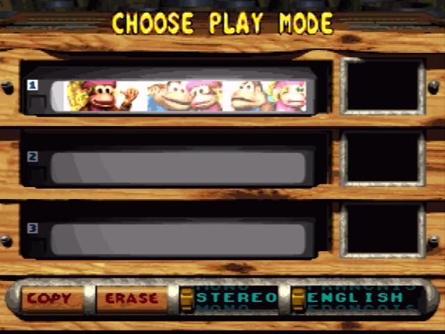 Donkey Kong Country 3: Dixie Kong's Double Trouble! (SNES) screenshot: Choose play mode