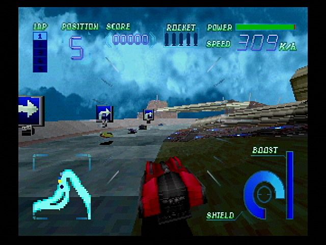 Cyber Speedway (SEGA Saturn) screenshot: A Race in the Sky