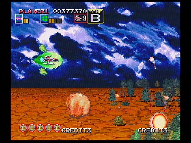 Darius Gaiden (SEGA Saturn) screenshot: Zone B: The background feature a neat scrolling effect that doesn't come off well in screenshots.