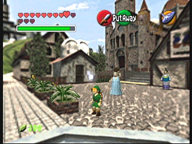 The Legend of Zelda: Ocarina of Time / Master Quest (GameCube) screenshot: The Market is a relatively peaceful place when Link is young.