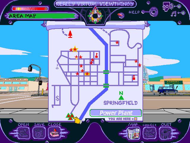 The Simpsons: Virtual Springfield (Windows) screenshot: Use the map to find your way around Springfield