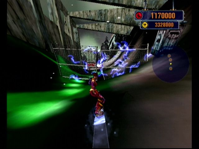 Dark Summit (GameCube) screenshot: Break through an electrified fence
