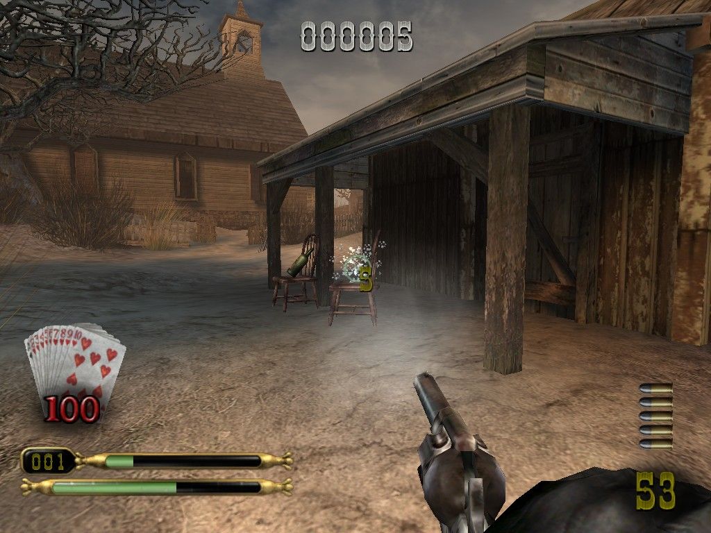 Dead Man's Hand (Windows) screenshot: You get extra points on pretty much everything you shoot at.