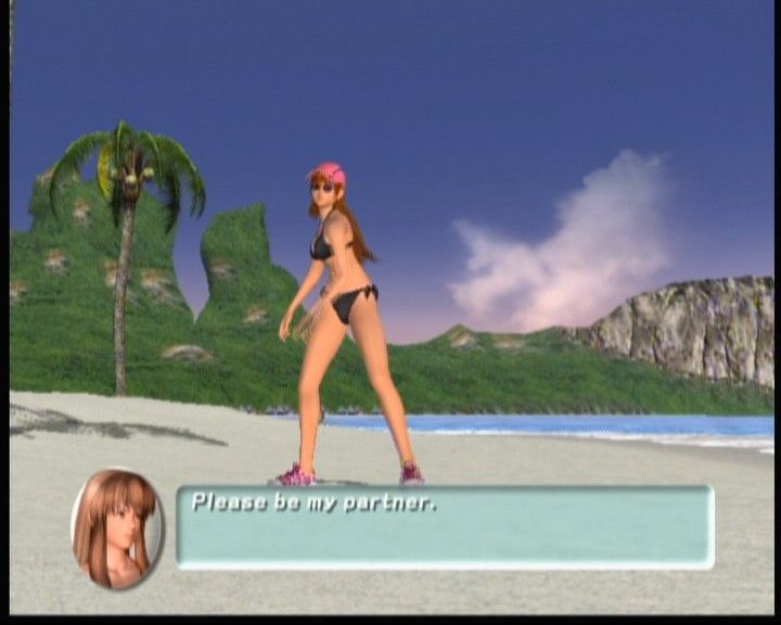 Dead or Alive: Xtreme Beach Volleyball (Xbox) screenshot: In order to play volleyball you gotta have a partner... in order to get partner you gotta resort to all means necessary to make her like you.