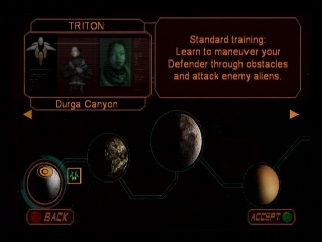 Defender (GameCube) screenshot: Select a mission