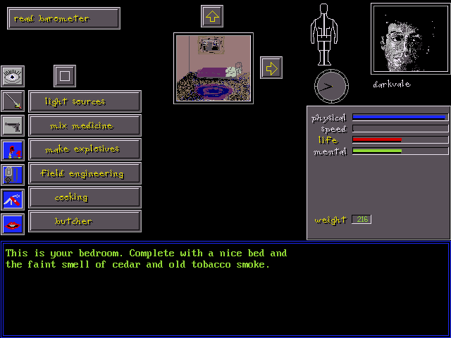 Defender of Boston: The Rock Island Mystery (DOS) screenshot: This a list of skills you can use to create items.