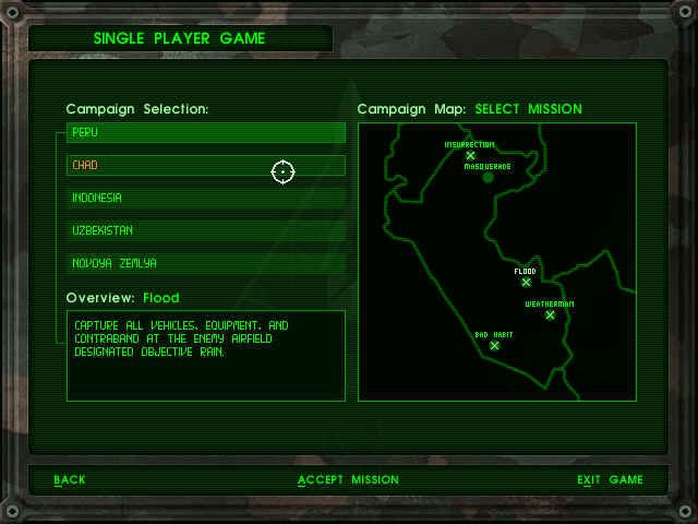 Delta Force (Windows) screenshot: Campaign and mission selection screen