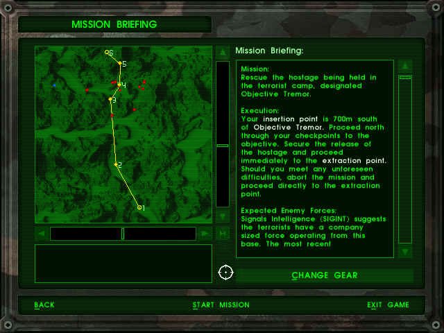 Delta Force (Windows) screenshot: Mission briefing screen