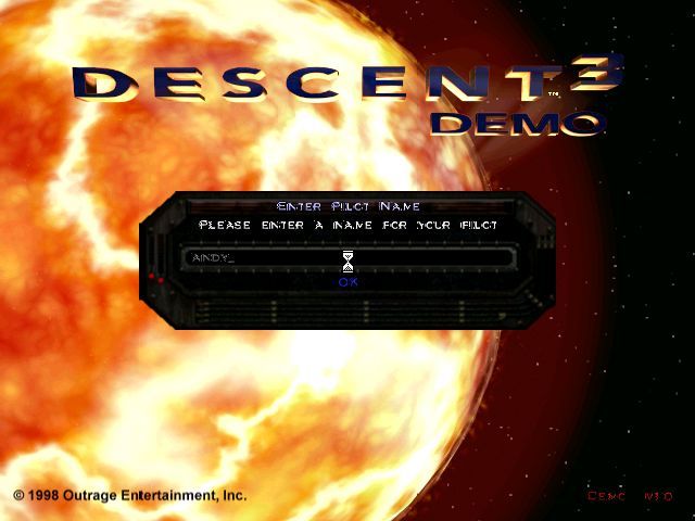 Descent³ (Windows) screenshot: Entering my name