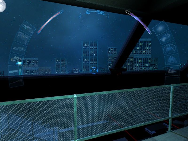 Deus Ex: Invisible War (Windows) screenshot: Sometimes, when high enough, you may see the city around you, nice view, but out of your reach for sure