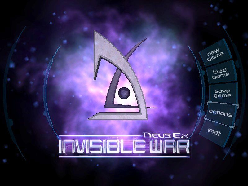 Deus Ex: Invisible War (Windows) screenshot: The menu page features JC's stylized logo