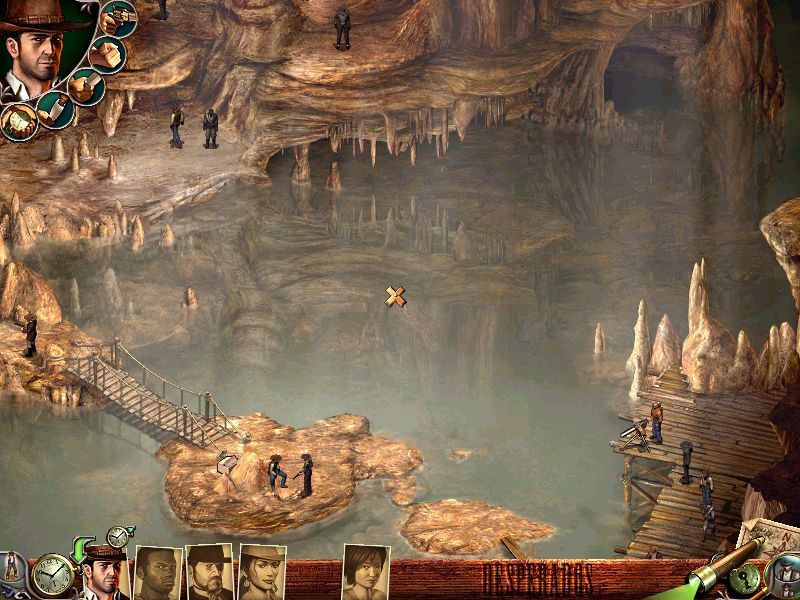 Desperados: Wanted Dead or Alive (Windows) screenshot: A well guarded underground lake, just one step from El Diablo's lair.
