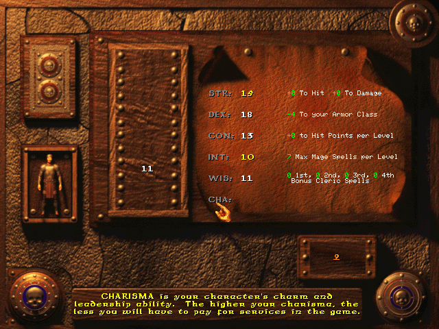 Descent to Undermountain (DOS) screenshot: Stats roll and distribution