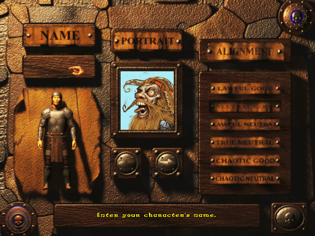 Descent to Undermountain (DOS) screenshot: Name, portrait and alignment