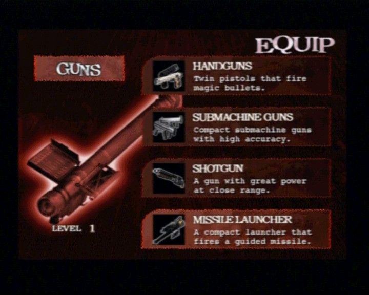 Devil May Cry 2 (PlayStation 2) screenshot: Dante's arsenal of guns.