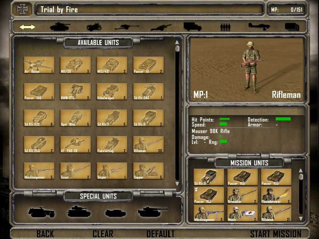 Desert Rats vs. Afrika Korps (Windows) screenshot: Unit Management