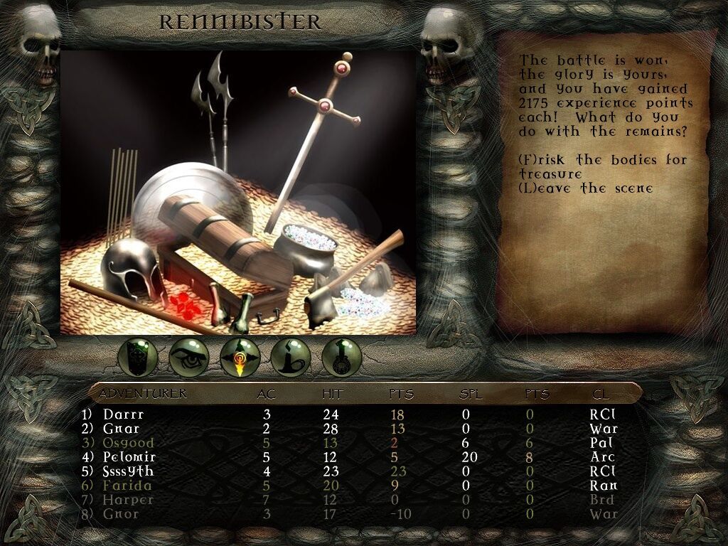 Devil Whiskey (Windows) screenshot: Just enough spoils to resurrect my fallen party members.