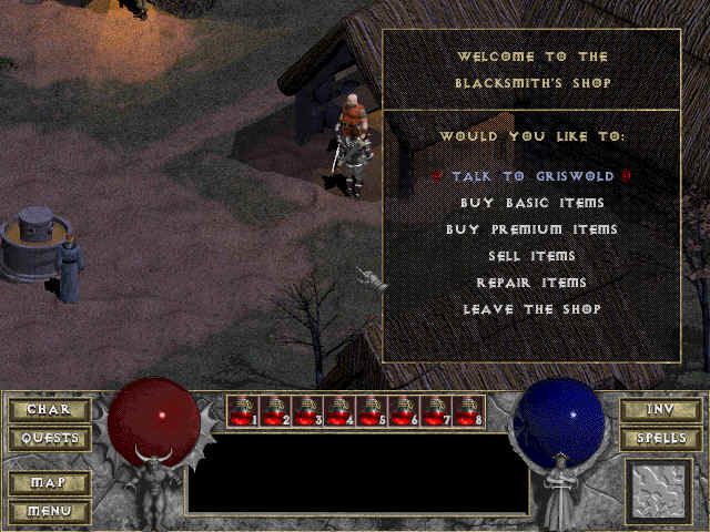 Diablo (Windows) screenshot: Shopping in Tristram