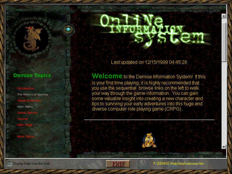 Demise: Rise of the Ku'tan (Windows) screenshot: Online Information System (the help system)