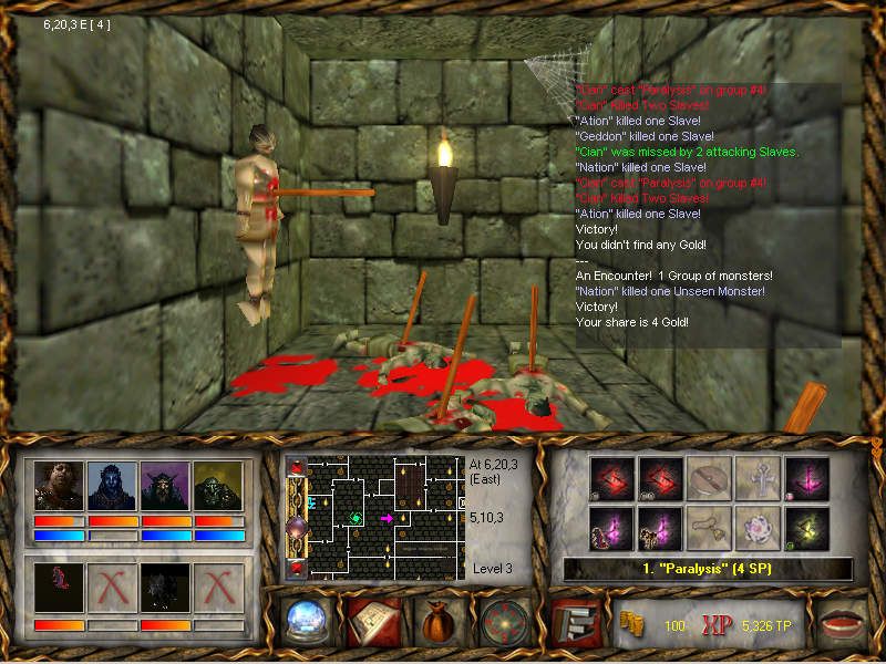 Demise: The Revelation (Windows) screenshot: Dead slaves decorate level 3 of the dungeon
