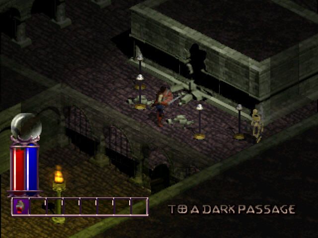 Diablo (PlayStation) screenshot: Dark passage to the caves.