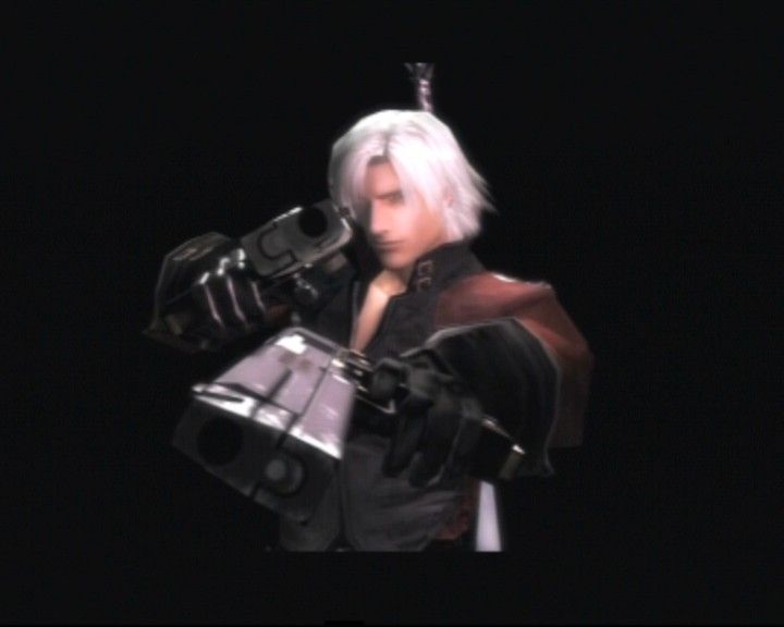 Devil May Cry 2 (PlayStation 2) screenshot: Dante showing up the graphic details before you reach the menu screen.