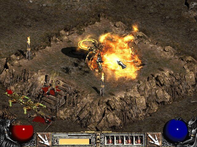 Diablo II: Lord of Destruction (Windows) screenshot: Destroying a catapult is a fine achievement, even in 8-bit color scheme.