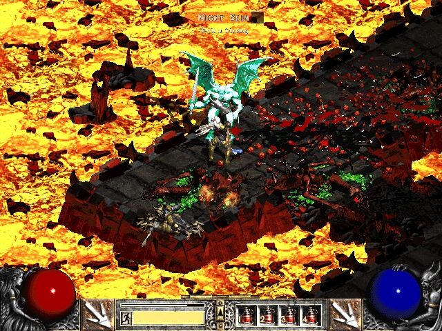 Diablo II (Windows) screenshot: It only takes one sword with lots of repairs on it to make such a mess in hell.