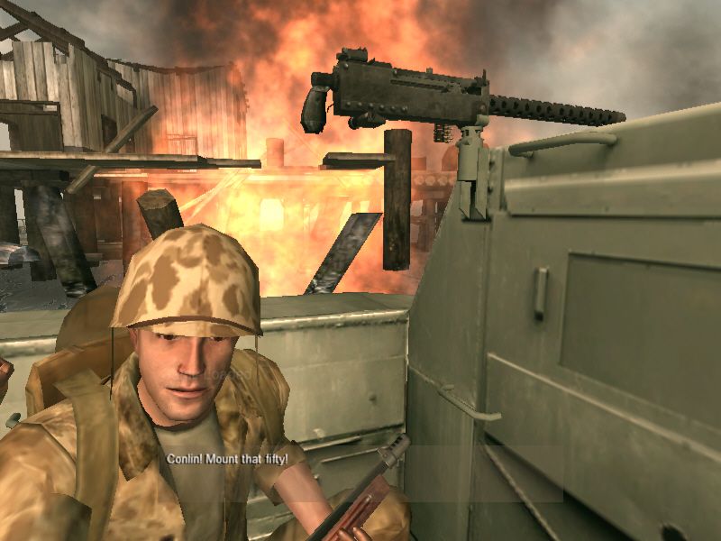 Medal of Honor: Pacific Assault (Windows) screenshot: "Conlin! Man that 50 caliber gun!"