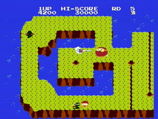 Dig Dug II: Trouble in Paradise (NES) screenshot: Gameplay on round 5