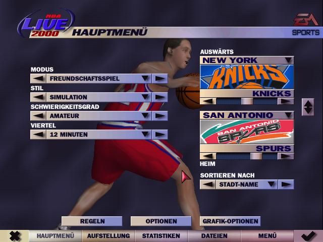 NBA Live 2000 (Windows) screenshot: Main menu