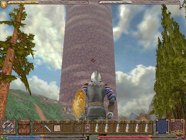 Ultima IX: Ascension (Windows) screenshot: One of the eight ominous evil columns that the Avatar must nullify