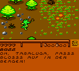 Tabaluga (Game Boy Color) screenshot: Tabaluga talking with "Buzz"