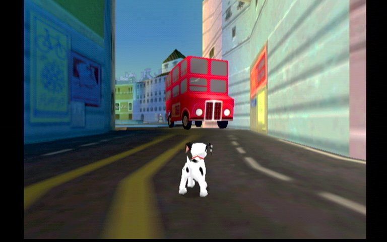 Disney's 102 Dalmatians: Puppies to the Rescue (Dreamcast) screenshot: Watch out for the bus.