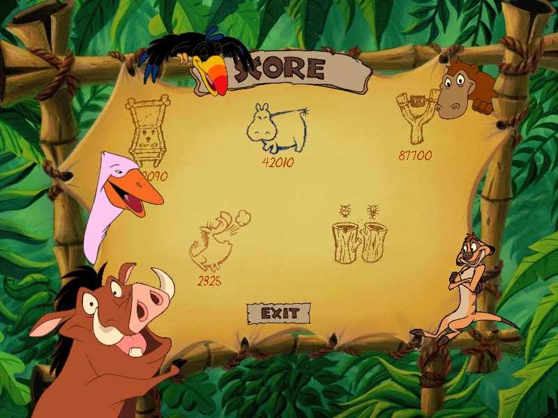 Disney's Timon & Pumbaa's Jungle Games (Windows) screenshot: Scoreboard