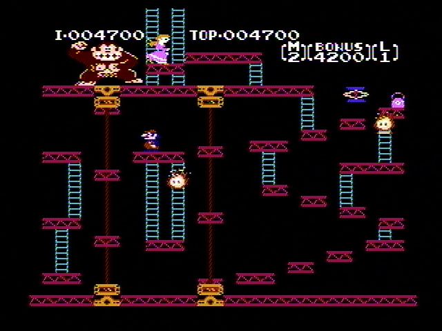 Donkey Kong Classics (NES) screenshot: Trickier platforms (Donkey Kong)