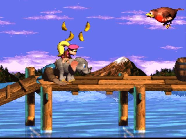 Donkey Kong Country 3: Dixie Kong's Double Trouble! (SNES) screenshot: Riding an elephant!