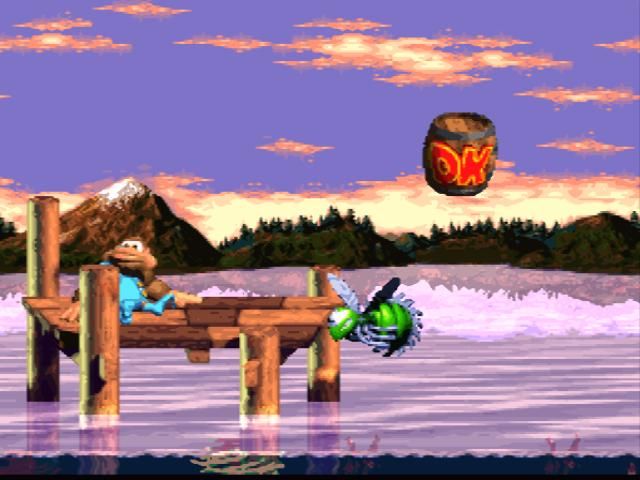 Donkey Kong Country 3: Dixie Kong's Double Trouble! (SNES) screenshot: If you've lost your buddy, hit such an "OK" barrel to get him back