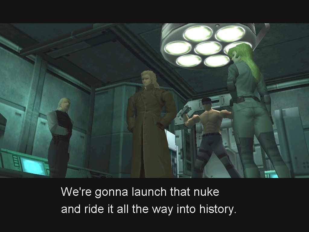 Metal Gear Solid (Windows) screenshot: These bad guys have obviously seen Dr. Strangelove one too many times